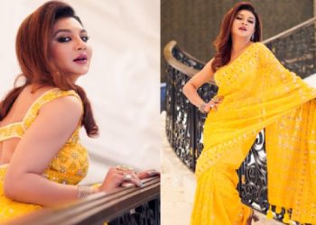 বাসন্তি রঙে নজরকাড়া রূপে উত্তাপ ছড়াচ্ছেন জয়া