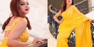 বাসন্তি রঙে নজরকাড়া রূপে উত্তাপ ছড়াচ্ছেন জয়া