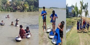 প্রতিদিন খাল সাঁতরে স্কুলে যেতে হয় কোমলমতি শিক্ষার্থীদের