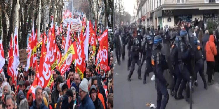 ফ্রান্সে বয়সসীমা বৃদ্ধির প্রস্তাবের বিরুদ্ধে আন্দোলনকারীদের সঙ্গে পুলিশের সংঘর্ষ