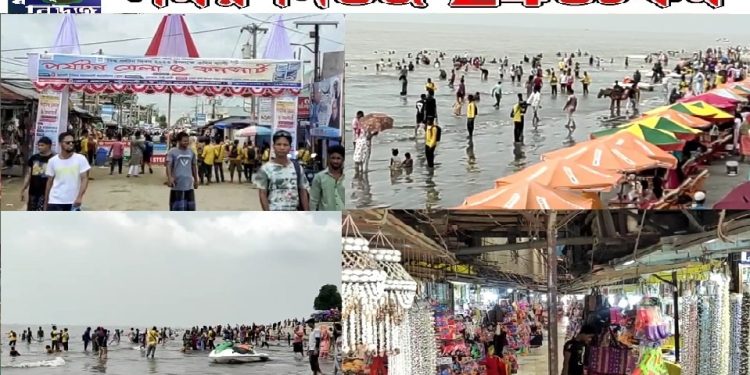 কুয়াকাটায় হাজার হাজার পর্যটকদের ভীর