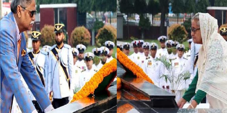 সশস্ত্র বাহিনী দিবসে শিখা অনির্বাণে রাষ্ট্রপতি-প্রধানমন্ত্রীর শ্রদ্ধা