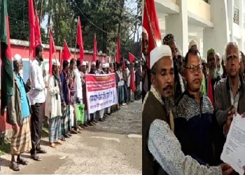 ৪৯ নয় ৪০ কেজিতে মন এবং প্রতি মন ধান ১৫০০ টাকা নির্ধারনের দাবিতে বিক্ষোভ মিছিল ও স্মারকলিপি প্রদান