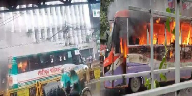 মতিঝিলে ও শাহবাগে বাসে আগুন দিয়েছে দুর্বৃত্তরা