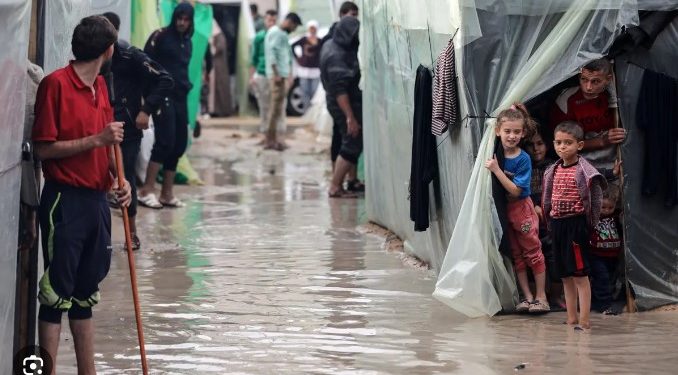 ভারী বর্ষণে প্লাবিত ফিলিস্তিনিদের আশ্রয় শিবির