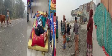 কনকনে ঠান্ডা বাতাসে ঘন কুয়াশার চাঁদরে ঢাকা থাকছে গ্রামীন জনপদ