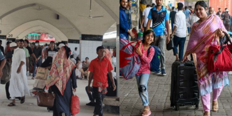 নারীর টানে গিয়েছিলেন বাড়ি ঈদ শেষে জীবিকার তাগিদে ফিরছে মানুষ ঢাকায়