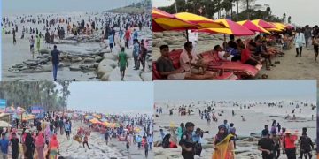 পর্যটকদের পদচারণায় মুখরিত কুয়াকাটা সমুদ্র সৈকত