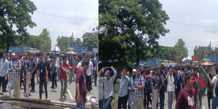 চট্টগ্রাম-ঢাকা মহাসড়ক অবরোধ করলো আইআইইউসি ছাত্ররা 
