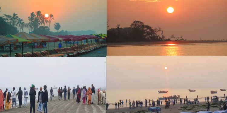 বছরের প্রথম সূর্যোদয় দেখতে সাগরকন্যা কুয়াকাটা সমুদ্র সৈকতে হাজার হাজার পর্যটক