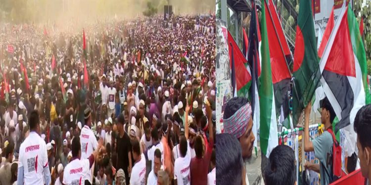 ইসরায়েলি আগ্রাসনের বিরুদ্ধে ফিলিস্তিনের জনগণের পাশে দাঁড়াতে সোহরাওয়ার্দীতে জনসমুদ্র