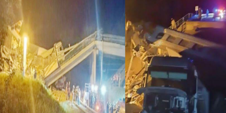 সেতু ধসে পড়ল চলন্ত ট্রেনের ওপর পড়ে নিহত- ৭, আহত- ৩১