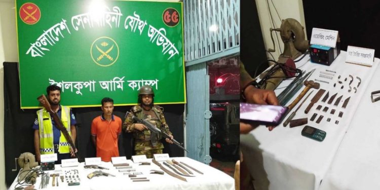 ঝিনাইদহে উদ্ধার হলো দুটি পিস্তলসহ অস্ত্র তৈরির বিপুল উপকরণ